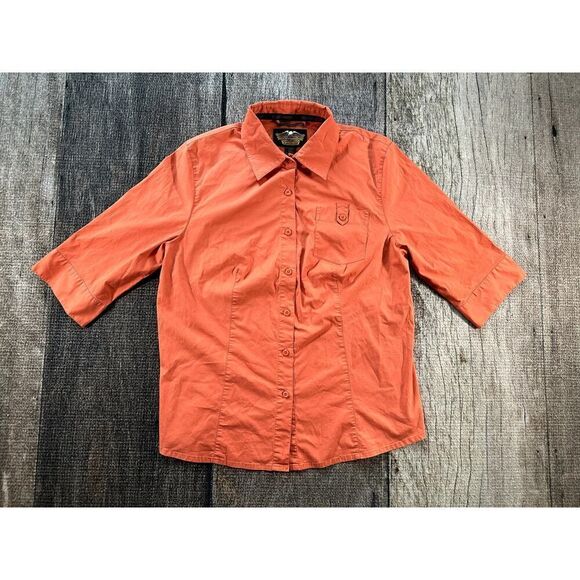 Harley Davidson Womens Plus Size 1W Button Down Left Pocket Orange HD Shirt - Picture 4 of 10